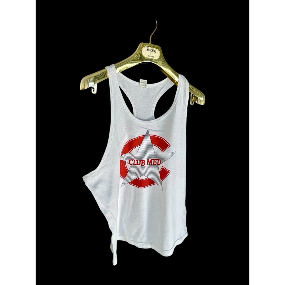 Vintage 80's Club Med Tank Top Back Tie Detail XL Athletic Club Beach Volleyball